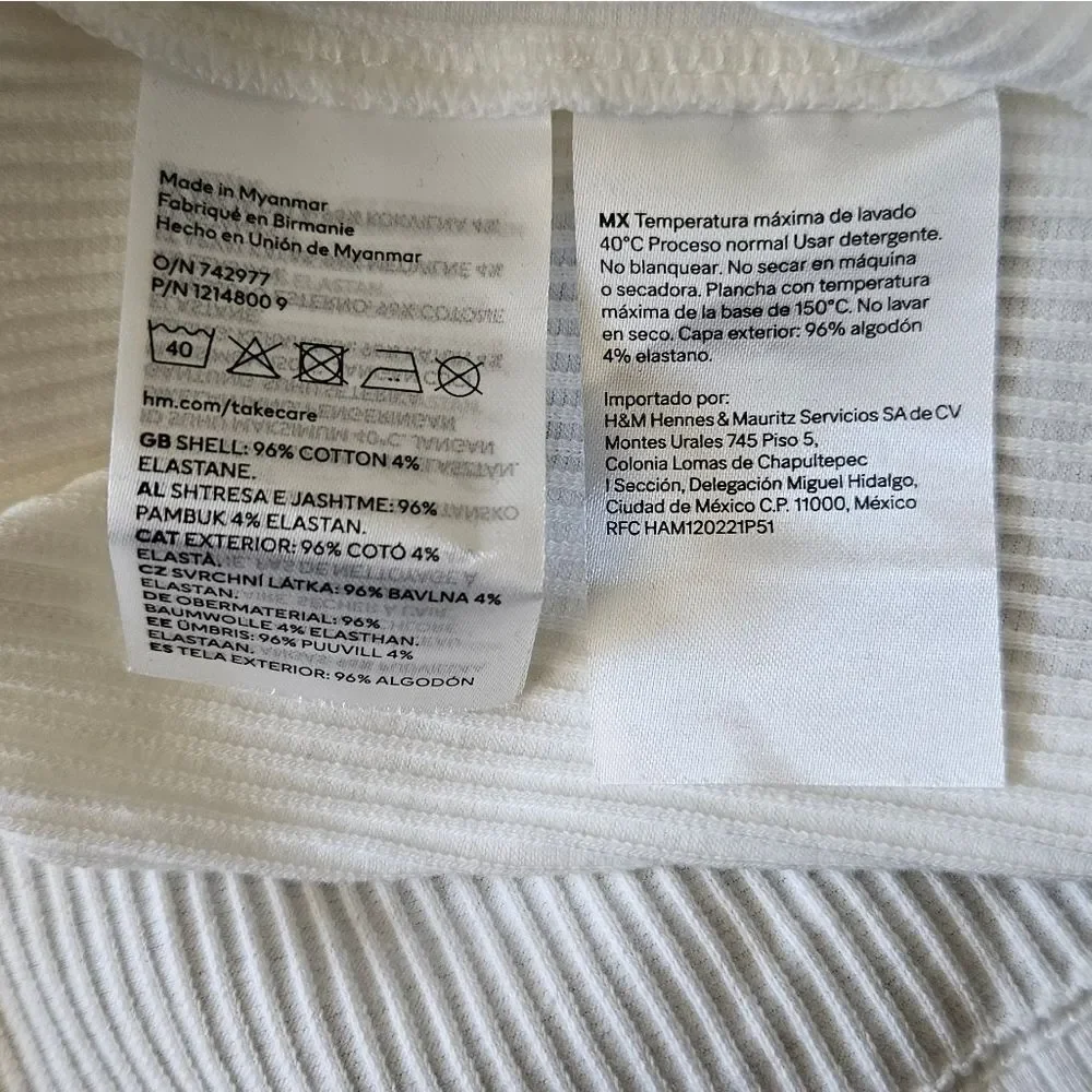 H&M Cream Ribbed Long Sleeve Shirt